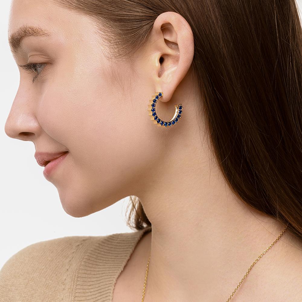 Solar Circle Sapphire Earrings ( S925 )