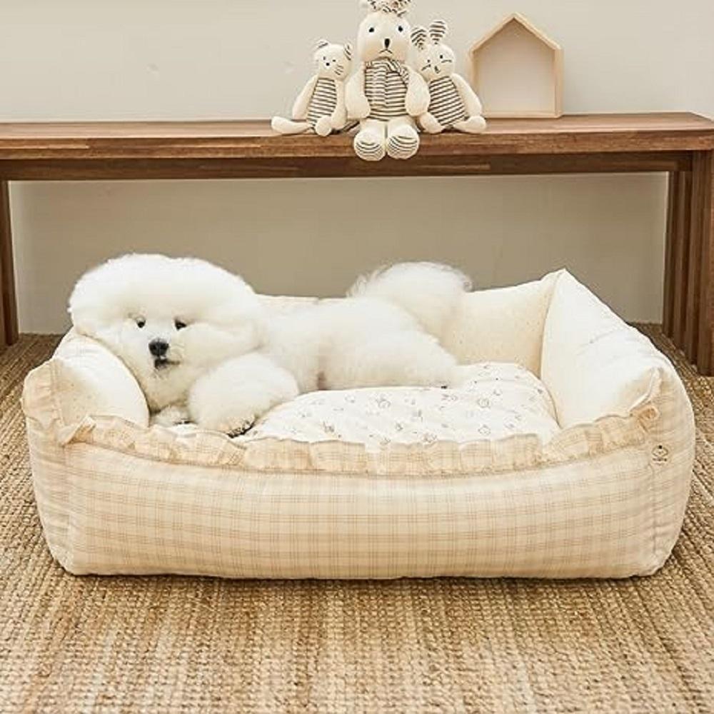 MOONGMING Bumper Cushion for Pets, Cotton Linen, Safety Test Completed, Comfortable Cushion for Dogs