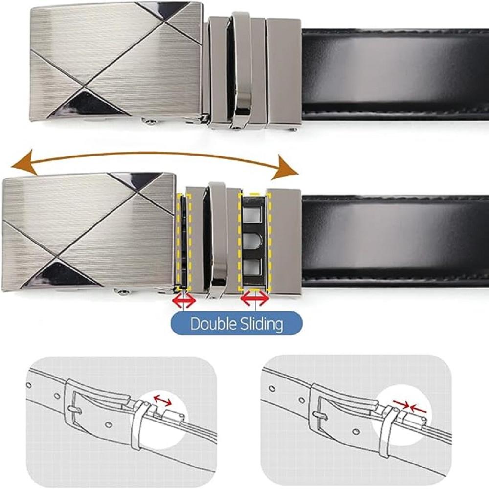 LineFit Men's Leather Belt_Casual Dress Classic Jean Adjustable Automatic Stretch Buckle S06 (Sizes